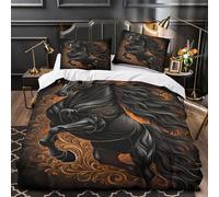 WDVBAIIOE Black horse 3D Printing Comforter Cover 3pcs 100% Microfibre Skin-Friendly Stain Fantasy mythical Duvet Cover 2 Pillow Shams Zippered Closure Lightweight Family & Guests King（220x240cm）