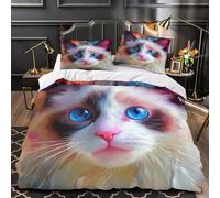 WDVBAIIOE Cat portrait 3D Digital Print Quilt Cover 3pcs 100% Microfibre Anti-Fade Zip Closure Duvet Cover 2 Pillowcases Breathable Easy Care Bedding Boys Girls Room Double（200x200cm）