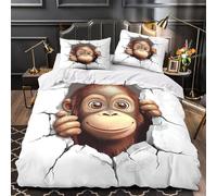 WDVBAIIOE cute monkey peeking 3D Digital Print Duvet Cover 3-Piece Ultra-Soft Microfiber Durable Comforter Cover 2 Pillowcases Hidden Zipper Machine Washable Kids Teens Bedroom King（220x240cm）