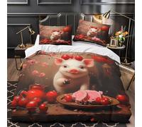 WDVBAIIOE Cute piggy 3D Pattern Quilt Cover 3pcs 100% Microfibre Anti-Fade Zip Closure Chinese New Year Duvet Cover 2 Pillowcases Breathable Easy Care Bedding Boys Girls Room King（220x240cm）