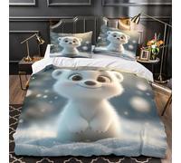 WDVBAIIOE Cute polar bear 3D Printing Duvet Cover Set 3pcs Microfibre Lightweight Concealed Cartoon winter scene Duvet Insert Cover 2 Pillowcases Skin-Friendly Home Decor Kids & Girls King（220x240cm）
