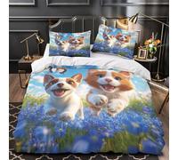 WDVBAIIOE Cute puppy running 3D Print Duvet Insert Cover 3pc Ultra-Soft Microfibre Light Cartoon animal joy Quilt Cover 2 Pillowcases Concealed Zipper Bed Linen Teens Bedroom Double（200x200cm）