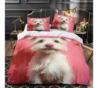 WDVBAIIOE Cute white puppy 3D Print Duvet Cover 3pc Premium Microfibre Easy Care Soft Artistic painting Quilt Cover 2 Pillowcases Concealed Zipper Bedding Set Couples & Families Double（200x200cm）