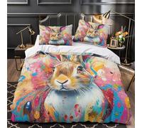 WDVBAIIOE Easter Bunny 3D Print Quilt Cover 3pcs 100% Microfibre Anti-Fade Zip Closure Vibrant Abstract Duvet Cover 2 Pillowcases Breathable Easy Care Bedding Boys Girls Room Double（200x200cm）