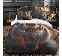 WDVBAIIOE Fierce tiger roaring 3D Printing Duvet Insert Cover 3pc Premium Microfibre Light Wild animal Quilt Cover 2 Pillowcases Concealed Zipper Bedroom Decor Teens Young Adults King（220x240cm）