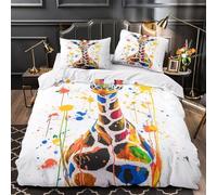 WDVBAIIOE Giraffe Print 3D Pattern Duvet Cover Set 3pcs Microfibre Lightweight Concealed Colorful Splatter Duvet Insert Cover 2 Pillowcases Skin-Friendly Home Decor Kids & Girls Super king（260x220cm）