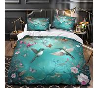 WDVBAIIOE Hummingbirds in flight 3D Printing Comforter Cover 3-Piece Microfiber Breathable Soft Fantasy floral Duvet Cover 2 Matching Pillowcases Durable Home Decor Family Bedroom Single (135x200cm)