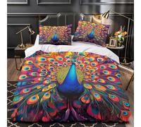 WDVBAIIOE Peacock 3D Printing Quilt Cover 3pcs 100% Microfibre Anti-Fade Easy Care Vibrant fantasy illustration Duvet Insert Cover 2 Pillowcases Zip Closure Bedding Boys Bedroom Super king（260x220cm）