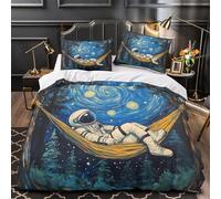 WDVBAIIOE Starry night 3D Digital Print Quilt Cover 3pcs Microfibre Anti-Fade Breathable Light space adventure Comforter Cover 2 Pillowcases Zip Closure Bed Set Teenagers & Adults King（220x240cm）