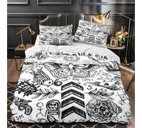 WDVBAIIOE tattoo design 3D Printing Duvet Cover Set 3pcs Microfibre Lightweight Concealed black and white sketch Duvet Insert Cover 2 Pillowcases Skin-Friendly Home Decor Kids & Girls King（220x240cm）