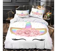 WDVBAIIOE Unicorn face 3D Printed Quilt Cover 3-Piece Microfiber Hidden Zipper Teens Rainbow fantasy Duvet Cover 2 Pillowcases Machine Washable Home Decor Kids Boys King（220x240cm）