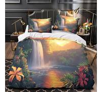 WDVBAIIOE waterfall landscape 3D Print Comforter Cover 3-Piece Microfiber Durable Skin-Friendly tropical Duvet Cover 2 Pillow Shams Hidden Zipper Home Decor Kids Bedroom Super king（260x220cm）