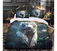 WDVBAIIOE White tiger jungle 3D Printing Duvet Insert Cover 3pc Premium Microfibre Concealed Fantasy wildlife Duvet Cover 2 Pillowcases Lightweight Stain-Resistant Teens Young Adults King（220x240cm）