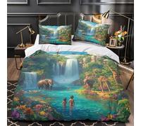 WDVBAIIOE Wildlife Paradise 3D Pattern Quilt Cover 3pc Premium Microfibre Stain-Resistant Easy Jungle Adventure Duvet Cover 2 Pillowcases Zip Closure Bed Ensemble Couple Bedroom Single（140x200cm）