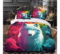 WDVBAIIOE Wolf portraits 3D Printing Quilt Cover 3-Piece Microfiber Hidden Zipper Teens Digital Duvet Cover 2 Pillowcases Machine Washable Home Decor Kids Boys Single（140x200cm）