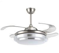 Wdw 42" Retractable Blade Ceiling Fan With 3-Colour Led Light And Remote Control, Brushed Nickel/white Finish