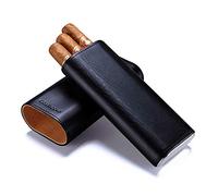 WDWDW Cigar Humidor Can Accommodate 3 Cigars Cuban Travel Portable Cigar Bag Leather Cigar Humidor with Cigar Scissors Men's Gift Box Black for The offi Classic Portable Cigar