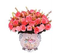 WDWDW Fake Silk Roses Bouquet In A Ceramic Vase,Floral Arrangements For Home Decor Plants