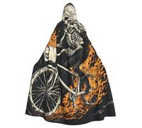 WDXQHY A skull riding a bike in flames Adult Halloween Cloak with Hood Comfortable Elastic Party Cape Perfect for Costumes Cosplay Halloween Parties Hooded Cloak