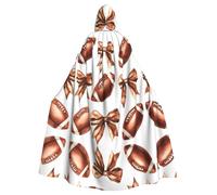 WDXQHY American football and bow tie Halloween Hooded Cloak Full Print Polyester Costume Cape for Cosplay Parties Masquerades Comic Cons Lightweight Comfortable No-Itch Fabric with Tie Closure