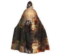 WDXQHY An otter in the water Halloween Hooded Cloak Full Print Polyester Costume Cape for Cosplay Parties Masquerades Comic Cons Lightweight Comfortable No-Itch Fabric with Tie Closure