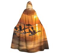 WDXQHY Canadian Geese in Flight Over Lake at Sunset Adult Halloween Cloak with Hood Comfortable Elastic Party Cape Perfect for Costumes Cosplay Halloween Parties Hooded Cloak