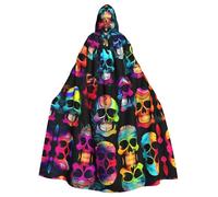 WDXQHY Colored skull Halloween Hooded Cloak Full Print Polyester Costume Cape for Cosplay Parties Masquerades Comic Cons Lightweight Comfortable No-Itch Fabric with Tie Closure