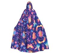 WDXQHY Colorful butterfly Halloween Hooded Cloak Full Print Polyester Costume Cape for Cosplay Parties Masquerades Comic Cons Lightweight Comfortable No-Itch Fabric with Tie Closure