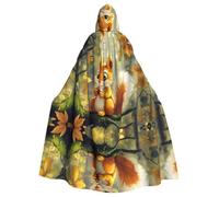 WDXQHY Cute squirrel on the tree Halloween Hooded Cloak Full Print Polyester Costume Cape for Cosplay Parties Masquerades Comic Cons Lightweight Comfortable No-Itch Fabric with Tie Closure