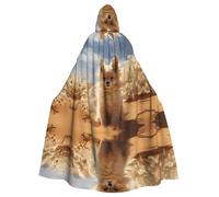 WDXQHY Fennec fox in the desert Halloween Hooded Cloak Full Print Polyester Costume Cape for Cosplay Parties Masquerades Comic Cons Lightweight Comfortable No-Itch Fabric with Tie Closure
