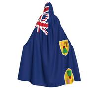 WDXQHY Flag of the Turks and Caicos Islands Halloween Hooded Cloak Full Print Polyester Costume Cape for Cosplay Parties Masquerades Comic Cons Lightweight Comfortable No-Itch Fabric with Tie Closure