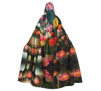 WDXQHY Flowers in a basket Halloween Hooded Cloak Full Print Polyester Costume Cape for Cosplay Parties Masquerades Comic Cons Lightweight Comfortable No-Itch Fabric with Tie Closure