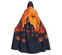 WDXQHY Full Moon and Haunted House Adult Halloween Cloak with Hood Comfortable Elastic Party Cape Perfect for Costumes Cosplay Halloween Parties Hooded Cloak