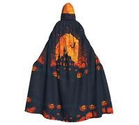 WDXQHY Full Moon and Haunted House Halloween Hooded Cloak Full Print Polyester Costume Cape for Cosplay Parties Masquerades Comic Cons Lightweight Comfortable No-Itch Fabric with Tie Closure