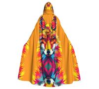 WDXQHY Geometric patchwork of foxes Halloween Hooded Cloak Full Print Polyester Costume Cape for Cosplay Parties Masquerades Comic Cons Lightweight Comfortable No-Itch Fabric with Tie Closure