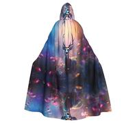 WDXQHY Glowing Sika Deer Halloween Hooded Cloak Full Print Polyester Costume Cape for Cosplay Parties Masquerades Comic Cons Lightweight Comfortable No-Itch Fabric with Tie Closure