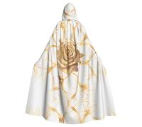 WDXQHY Golden rose Halloween Hooded Cloak Full Print Polyester Costume Cape for Cosplay Parties Masquerades Comic Cons Lightweight Comfortable No-Itch Fabric with Tie Closure