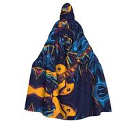 WDXQHY Guitarist playing the guitar Halloween Hooded Cloak Full Print Polyester Costume Cape for Cosplay Parties Masquerades Comic Cons Lightweight Comfortable No-Itch Fabric with Tie Closure