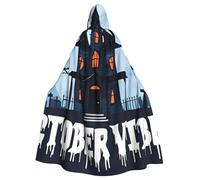 WDXQHY Haunted House And Full Moon Adult Halloween Cloak with Hood Comfortable Elastic Party Cape Perfect for Costumes Cosplay Halloween Parties Hooded Cloak