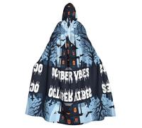 WDXQHY Haunted House And Full Moon Halloween Hooded Cloak Full Print Polyester Costume Cape for Cosplay Parties Masquerades Comic Cons Lightweight Comfortable No-Itch Fabric with Tie Closure