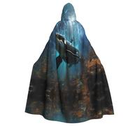 WDXQHY Huge killer whales Halloween Hooded Cloak Full Print Polyester Costume Cape for Cosplay Parties Masquerades Comic Cons Lightweight Comfortable No-Itch Fabric with Tie Closure