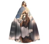 WDXQHY Lamb with A Lion On The Clouds Halloween Hooded Cloak Full Print Polyester Costume Cape for Cosplay Parties Masquerades Comic Cons Lightweight Comfortable No-Itch Fabric with Tie Closure