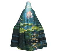 WDXQHY Lotus in the water Halloween Hooded Cloak Full Print Polyester Costume Cape for Cosplay Parties Masquerades Comic Cons Lightweight Comfortable No-Itch Fabric with Tie Closure
