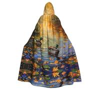 WDXQHY Mandarin ducks in the water Halloween Hooded Cloak Full Print Polyester Costume Cape for Cosplay Parties Masquerades Comic Cons Lightweight Comfortable No-Itch Fabric with Tie Closure
