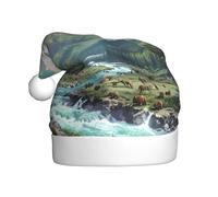 WDXQHY Mountains and rivers Adult Plush Christmas Hat Festive Holiday Decoration and Party Accessory Christmas hat for Adult Holiday party decorations hat