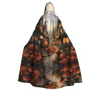 WDXQHY Pumpkin Blossom Town Halloween Hooded Cloak Full Print Polyester Costume Cape for Cosplay Parties Masquerades Comic Cons Lightweight Comfortable No-Itch Fabric with Tie Closure