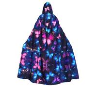 WDXQHY Purple butterflies flying Halloween Hooded Cloak Full Print Polyester Costume Cape for Cosplay Parties Masquerades Comic Cons Lightweight Comfortable No-Itch Fabric with Tie Closure