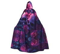 WDXQHY Purple skulls and roses Halloween Hooded Cloak Full Print Polyester Costume Cape for Cosplay Parties Masquerades Comic Cons Lightweight Comfortable No-Itch Fabric with Tie Closure