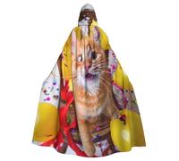 WDXQHY Tabby cat party Adult Halloween Cloak with Hood Comfortable Elastic Party Cape Perfect for Costumes Cosplay Halloween Parties Hooded Cloak
