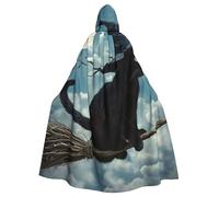 WDXQHY The black cat on the broomstick Adult Halloween Cloak with Hood Comfortable Elastic Party Cape Perfect for Costumes Cosplay Halloween Parties Hooded Cloak